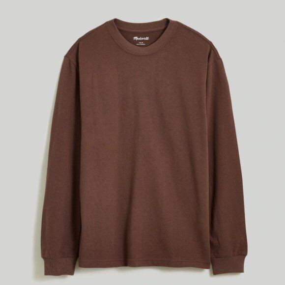 Madewell Brushed Long-Sleeve Boxy Tee in Roasted Chicory Heavyweight Cotton - Picture 1 of 13